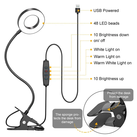 5W Led Desk Lamp Adjustable Swing Arm Lamp With Clamp Eye-Caring Desk Table Lamp