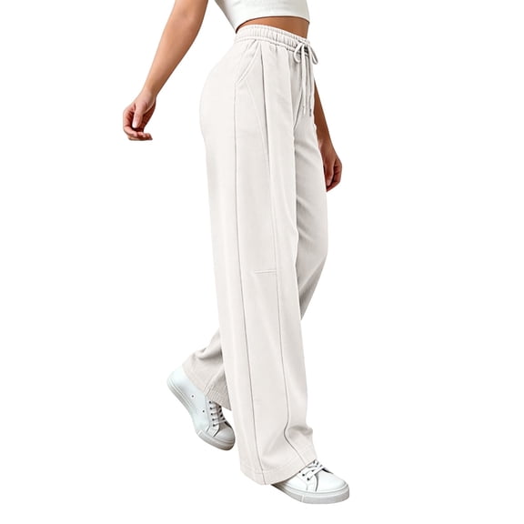 QASIEATN Sweatpants for Women Cotton and Linen Wide Leg Pants with Pockets Casual Solid Trousers