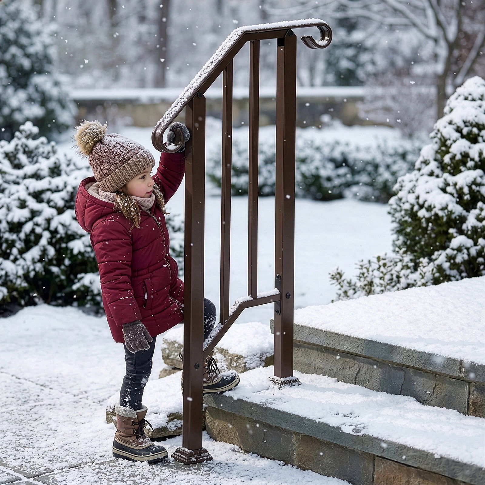 Copper Galvanized Iron Single Step Outdoor Stair Handrail Weather Resistant Anti-Rust Porch Safety Step Railing With Full Installation Hardware