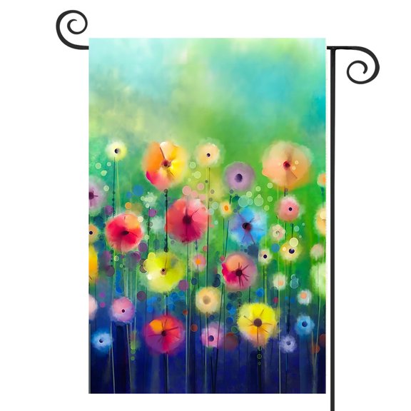 DMERBYL Watercolor Abstract Spring Summer Seasonal Green Floral Flowers Painting Art Garden Yard Flag 12"x 18" Double Sided Polyester Welcome House Flag Banners for Patio Lawn Outdoor Home Decor
