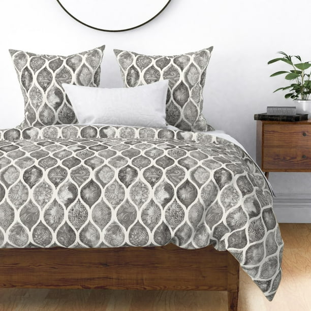 Monochrome Watercolor Ogee Doodle Grey Cream Sateen Duvet Cover By Roostery Walmart Com Walmart Com