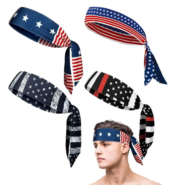 4 piezas de diadema con bandera estadounidense de 35,43" x 1,96", bandana deportiva patriótica, accesorios para el 4 de julio, día de la independencia, banda para el sudor, para hacer