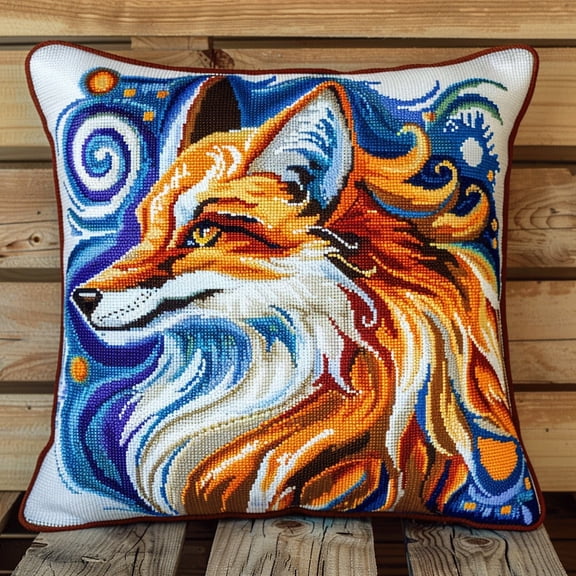 Animal fox 11CT Embroidery Kit Pillow Cases Stitch Throw Pillow Cushion Cover 18x18inch