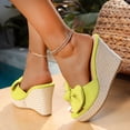 thumbnail image 4 of Womens Wedge Sandals Suede Bowtie Peep Toe Slip on Platform Heels Casual Nonslip Arch Support Summer Mules Slides Yellow Size 7.5, 4 of 8