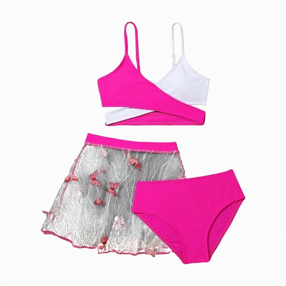 Ymyiu Swimsuits for Teens Girls Tankini Swimsuit 3 Piece Bathing Suits for Girl Tankinis Set Girls' Swimwear with Print Shorts Size 10-11 Years (Red,10-11 Years)