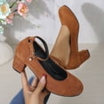 thumbnail image 3 of Women's Mary Jane Pumps Platform Round Toe Dress Shoes with Suede Buckle Strap Comfortable High Heels for Evening Party Brown Size 7.5, 3 of 5