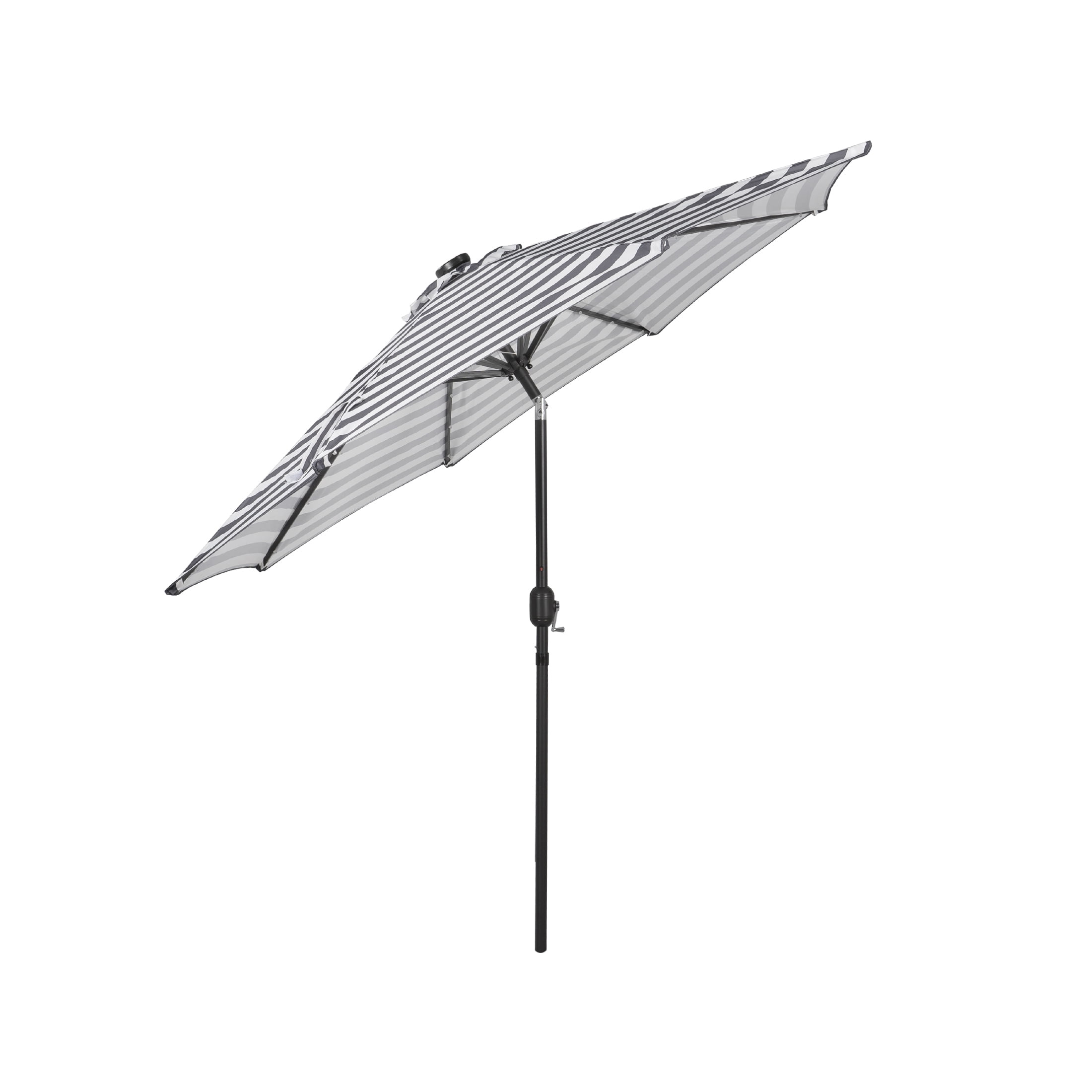 Westin Outdoor 9 Ft SOLAR LED Patio Umbrella with Tilt & Crank for Backyard Garden UV Weather Resistant, Gray/White Stripe