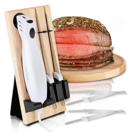 Nutrichef PKELKN16 Portable Electrical Food Cutter Knife Set with Bread and Carving Blades, Wood Stand, One Size, (World's Best Wood Carving Knife)