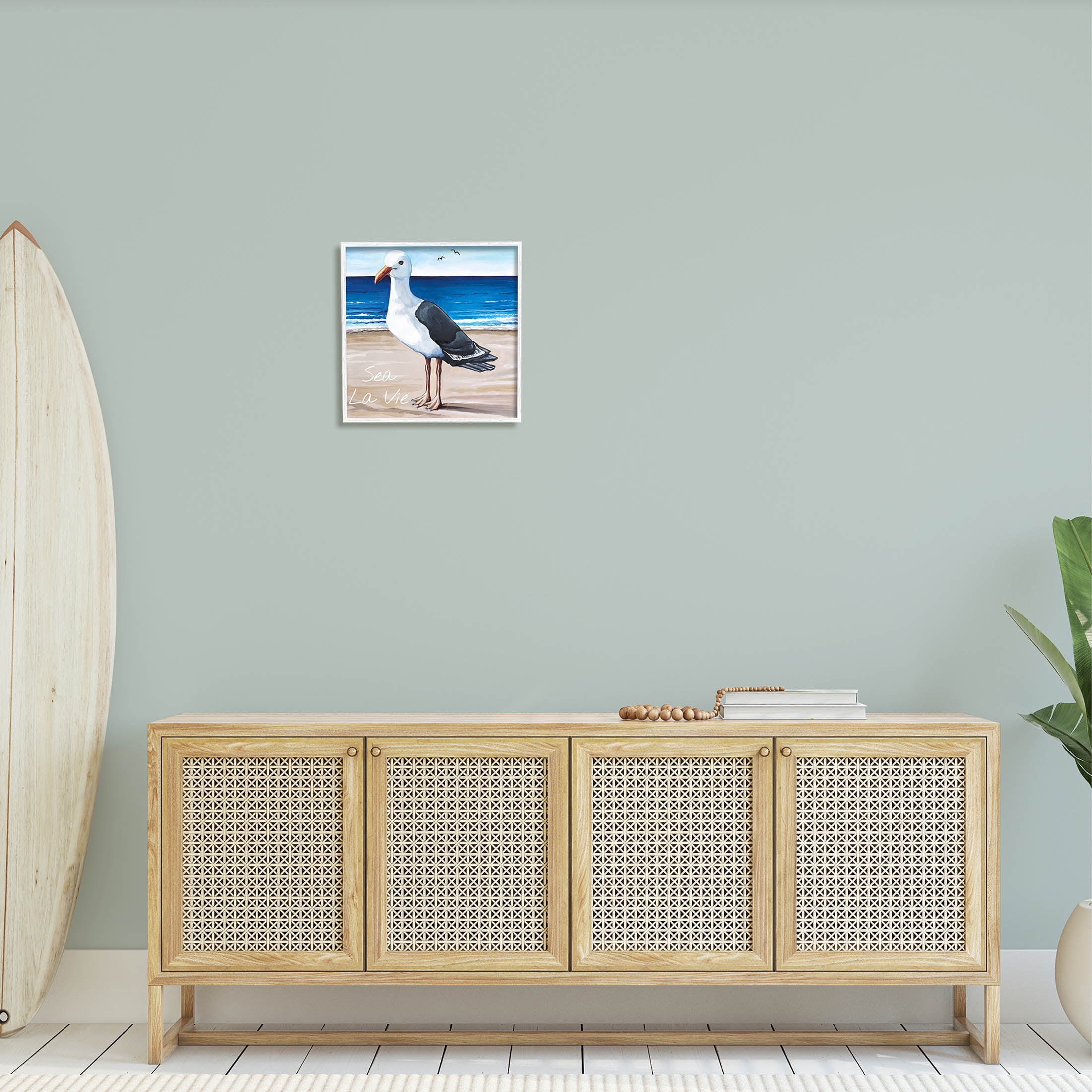 Stupell Industries Sea La Vie French Beach Seagull Quote Graphic Art White Framed Art Print Wall Art, Design by Elizabeth Tyndall