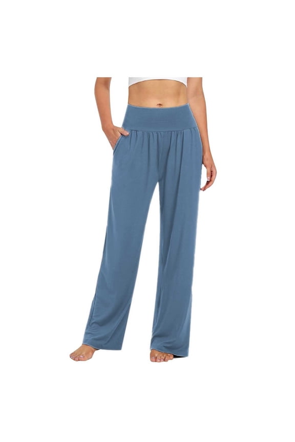 Women's High Waisted Wide Leg Palazzo Pants - Yoga Pants with Pockets, Skin-Friendly Polyester, All Seasons - S-XXL Sizes