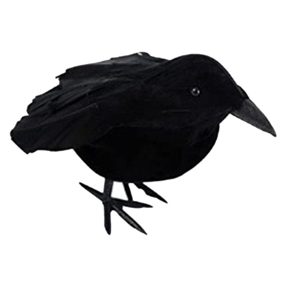 Jollyzo 1-Pack Halloween Black-Feathered Crow Decorations - Realistic Artificial Black Feathered Crows for Halloween Party & Outdoor/Indoor Decorations