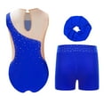 thumbnail image 5 of YiZYiF Girls Dance Figure Skating Performance Costume Gymnastic Ballet Leotard+Shorts+Headwear Set Blue-A 14, 5 of 6