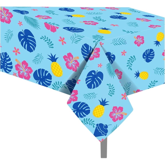 Hawaiian Luau Tablecloths - (87" x 51") Plastic Tropical Palm Leaves Table Covers - Table Cloths for Summer Beach Pool Tiki Bar Birthday Party Decorations - 1Pcs