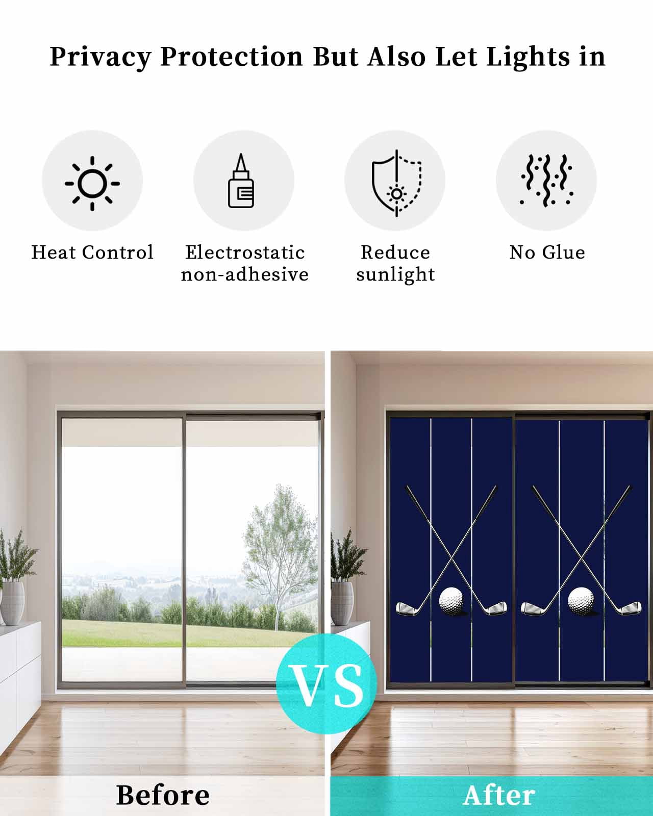 Window Privacy Film Golf Ball Stained Glass Window Film Decorative Sun Block Window Cover Navy Blue Monochrome Sport Window Clings Static Adhesive Sticker for Bathroom 23.6"x59"