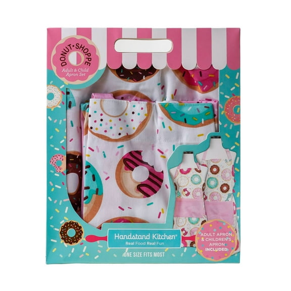 Handstand Kitchen Mother and Daughter 100% Cotton Whimsical Print Apron Set - Donut Shoppe