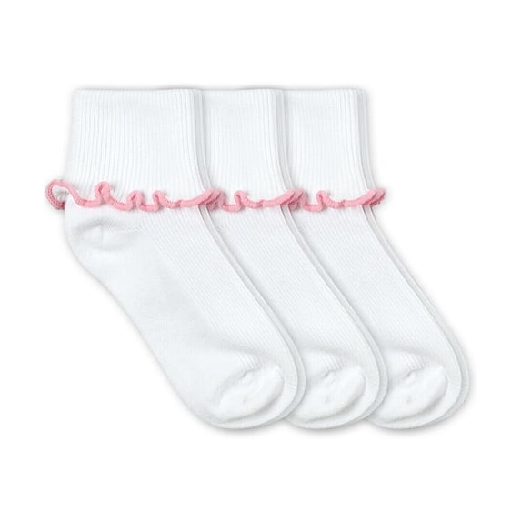 Girls Ruffle Trim Organic Cotton Seamless Turn Cuff Ankle Socks 3 Pair Pack