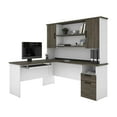 thumbnail image 4 of Bestar Norma L Shaped Computer Desk with Hutch in Walnut Gray and White, 4 of 5