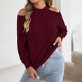 thumbnail image 2 of Fewfanhot Womens Sweaters Oversized Cable Knit Sweater Off Shoulder, Solid Color Crew Neck Sweater, 2 of 8