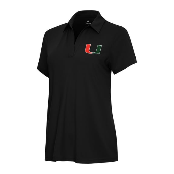 Women's Antigua Black Miami Hurricanes Era V-Neck Polo