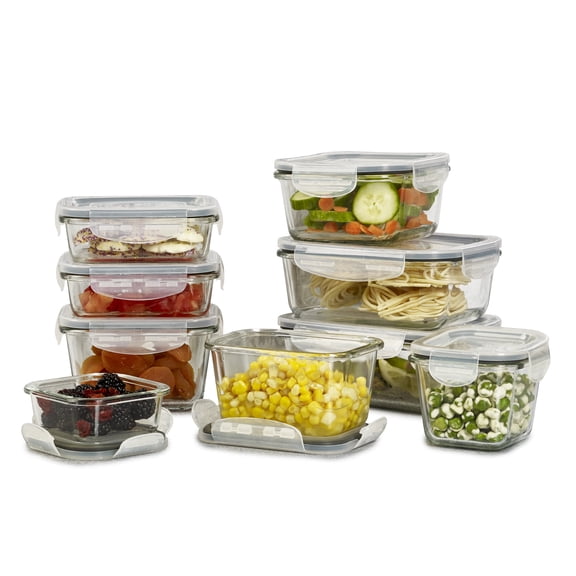 Mason Craft & More 18 Piece Rectangular Glass Food Storage Set Containers with Lids