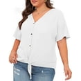thumbnail image 5 of Cueply Womens Plus Size Tops Short Sleeve V Neck Waffle Knit Tunic Blouse Tie Front Button up T Shirts, 5 of 8