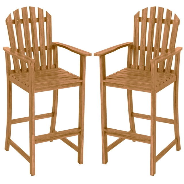 Gymax 2PCS Tall Adirondack Chair w/Back Armrests & Footrest for Balcony Porch Deck Natural