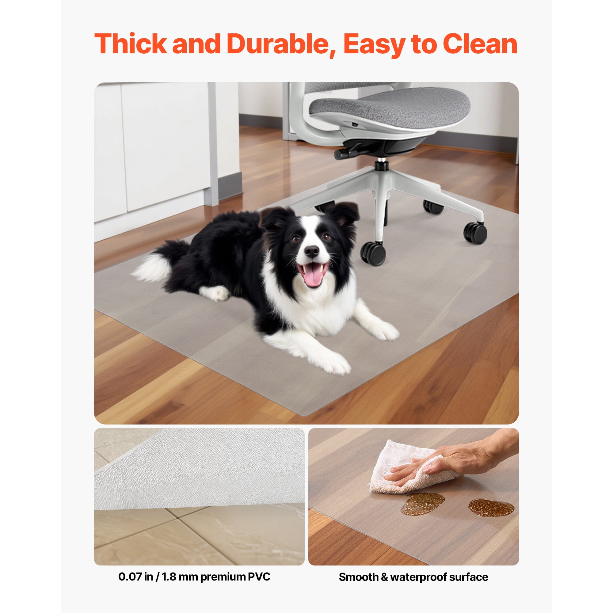 KFFKFF Transparent Office Chair Mat, 36 x 48-inch Floor Protector for Hard Surfaces, Designed for Rolling Chairs, Non-Slip and Simple to Maintain,Smooth Movement Under Desk Mat for Home or Office Use