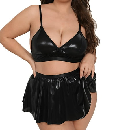 

Women Exotic Lingerie Lace Plus Size Leather Suit Cutout V Neck Thong 2 PCS Fashion Leisure Spring Summer Daily Holiday Club Vacation Nightwear Underwear Valentine s Day Gift
