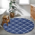 thumbnail image 3 of Round Area Rug 3 Ft, Navy Blue Moroccan Washable Non-Slip Circle Carpet for Living Room/Bedroom, Morocco Geometric Quatrefoil Plaid Low-Profile Small Floor Mats Collection Rugs for Indoor, 3 of 8
