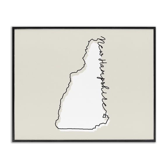 Stupell Industries Farmhouse New Hampshire Home State Map Neutral Print Design Black Framed Giclee Art, 14 x 11, by Lil' Rue
