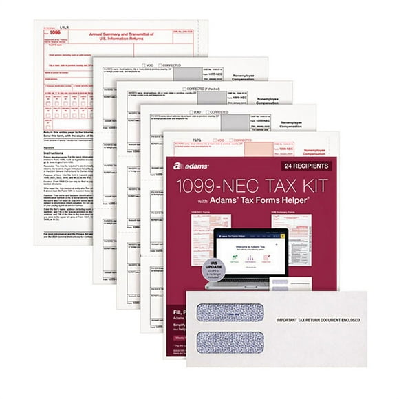 Adams® 4-Part 1099-NEC Tax Form Kit with Security Envelopes and Tax Forms Helper, 2024, 8.5 x 3.5, 3 Forms/Sheet, 24 Forms Total