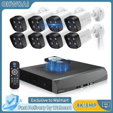 《2-Way Audio & 100ft Night Vision》OHWOAI Wired Outdoor 4K Ultra 8.0MP POE Security Camera System.