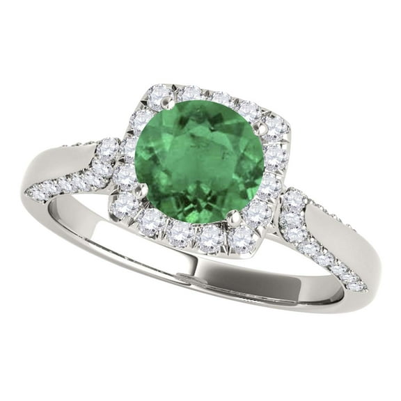 Mauli Jewels Rings for Women 1.25 Carat Diamond And Emerald Ring 4-prong 14k White Gold