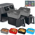thumbnail image 1 of GHSDFBB Doublures en Silicone pour Friteuse à Air Chaud-2 Pcs Plateau de Cuisson en Silicone Rectangulaire pour Ninja Double Panier de Remplacement Réutilisable avec Feuille Magnétique (8.46 * 5.9 Pouces (10 Qt), DZ401, 1 of 7