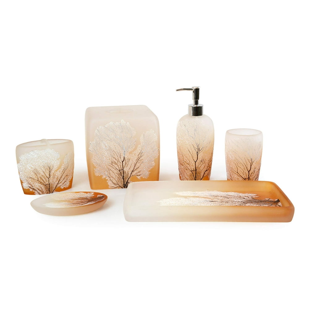 Decozen Bathroom Accessories Set, 6 Piece Orange White Poly Resin Bath