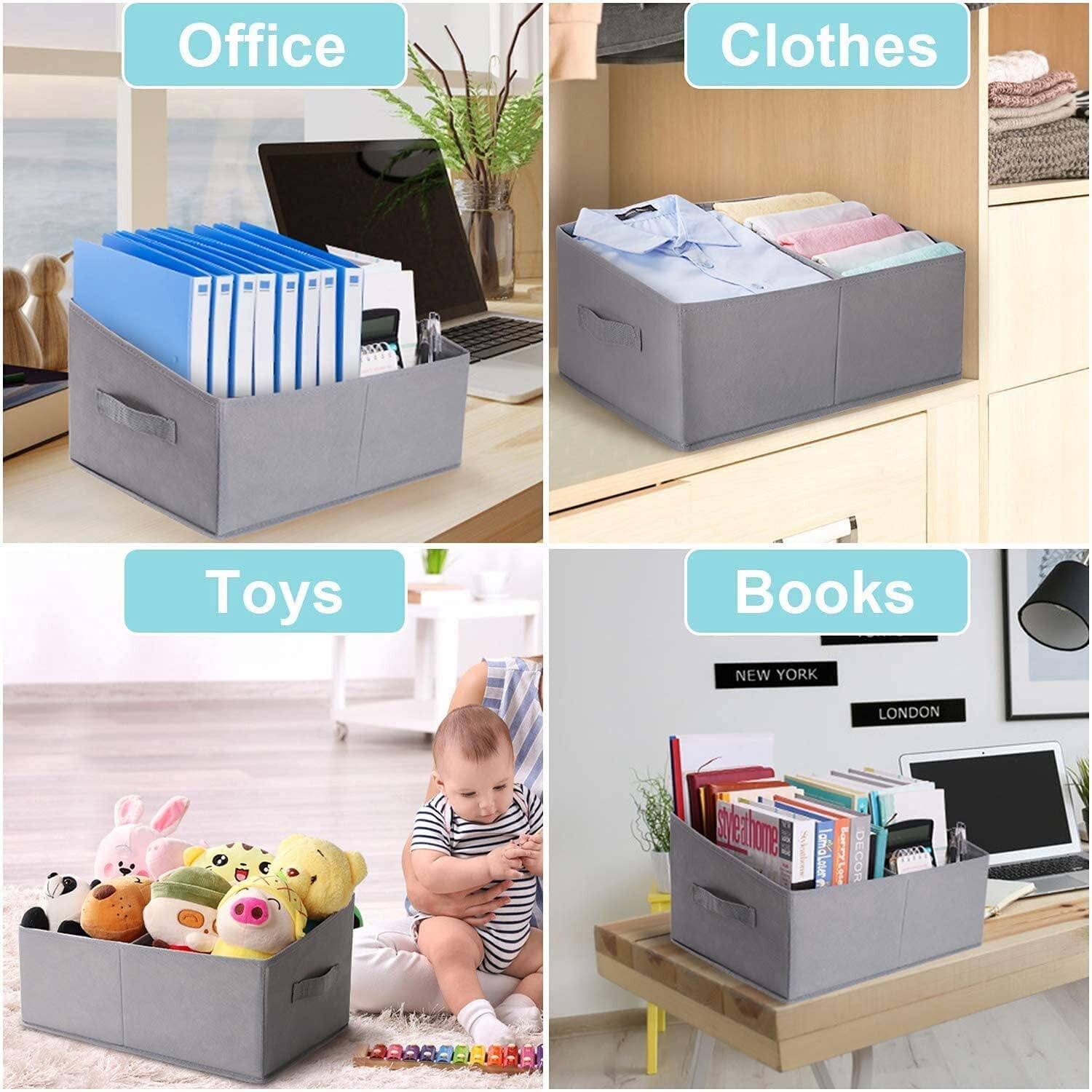 DIMJ Fabric Cube Storage Bins, Large Closet Organizers and Storage Cube Bins,  Folding Cloth Bins with Handle for Shelf, Trapezoid Divider Basket for Toy  DVD Books Files for Office Nursery, Black 