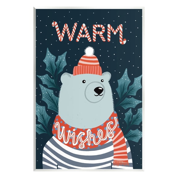 Stupell Industries Warm Wishes Cozy Polar Bear Seasonal Typography Graphic Art Unframed Art Print Wall Art, Design by Dominika Godette