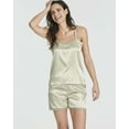 thumbnail image 2 of Real Essentials 3 Pack: Women's Silk Satin Cami Pajama Set With Shorts Lace Trim Lingerie Sleepwear, 2 of 6