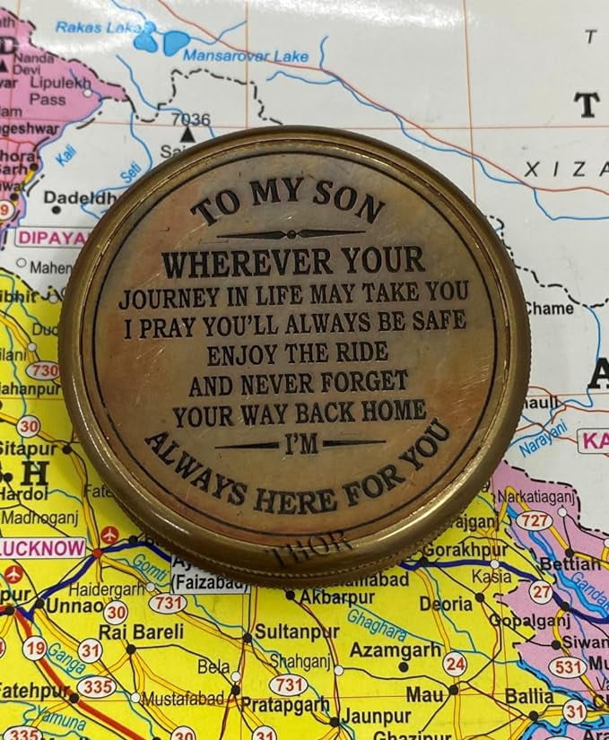 Brass Compass Compass –to My Son Always her for You Engraved Compass Boating Compass, Wedding Gift Gifts Graduation Day Gifts for Son Brown Antique 3 Inch