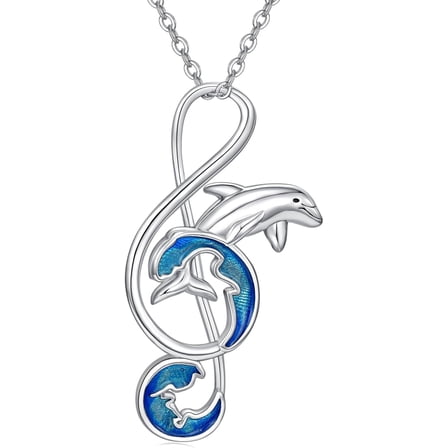 SOULMEET 925 Sterling Silver Dolphin Necklace for Women Music Note Pendant Necklace Jewelry Gift for Mother Wife
