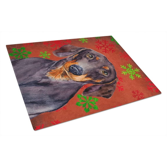 Carolines Treasures LH9313LCB Dachshund Red and Green Snowflakes Holiday Christmas Glass Cutting Board Large 12H x 16W