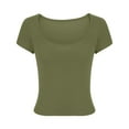 thumbnail image 2 of WREESH Women's Fashion Square Neck Crop Top Solid Short Sleeve Casual Top Stylish Summer Slim Top Olive Green, 2 of 5