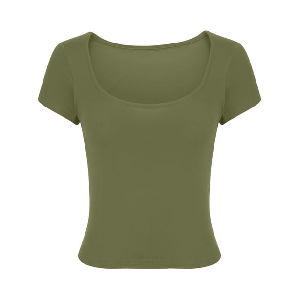 Fiudx Ofertas Flash Artículos En Oferta Top de Manga Corta Informal con Cuello Redondo Liso para Mujer a La Moda