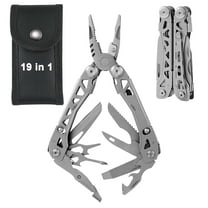 LANNEY Multitool with Protective Sheath, 19-in-1 Stainless Steel Self-locking Multi Tool with Pocket Knife and Pliers for Men, Ideal for Survival, Camping, Hiking, Simple Repairs