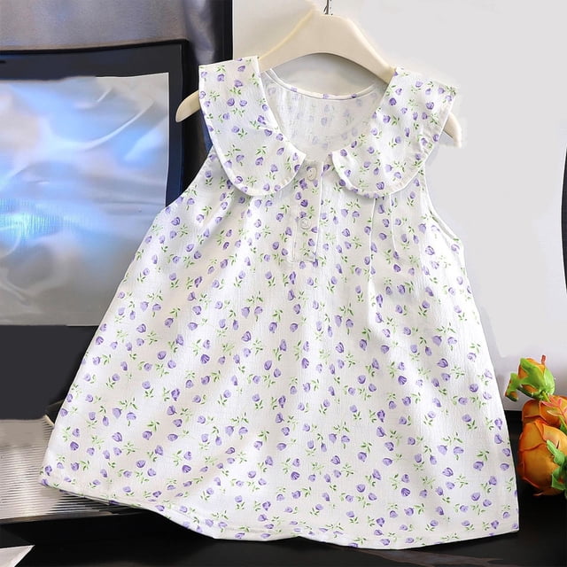 Économies d'Été! Robe d'Été pour Enfants, Robes Décontractées pour Filles en Liquidation, Robe Sans Manches à Col Rond pour Enfants, Robe d'Été Décontractée à Col de Poupée