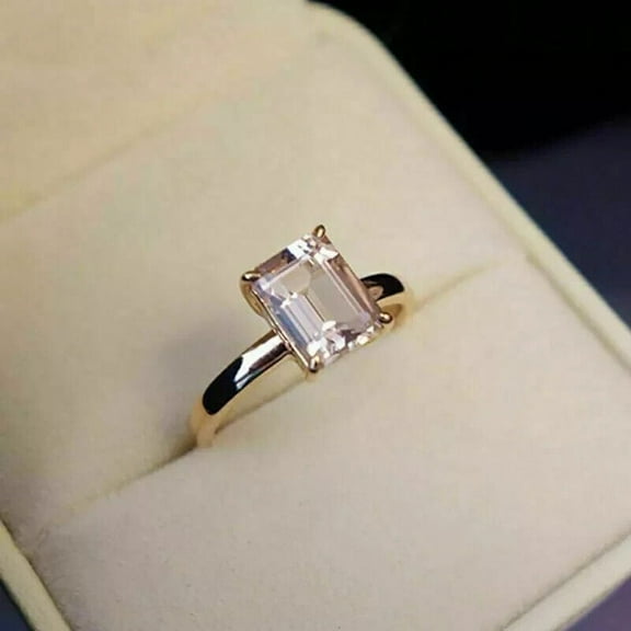 14K Rose Gold Plated 2Ct Emerald Cut Peach Morganite Women's Solitaire 4 Prong Engagement Ring -8