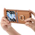 thumbnail image 3 of ELEHOLD Carbon Fiber Pattern Case for Samsung Galaxy Z Flip 6,Magnetic Phone Case with Card and Ring for Samsung Galaxy Z Flip6,Brown, 3 of 14