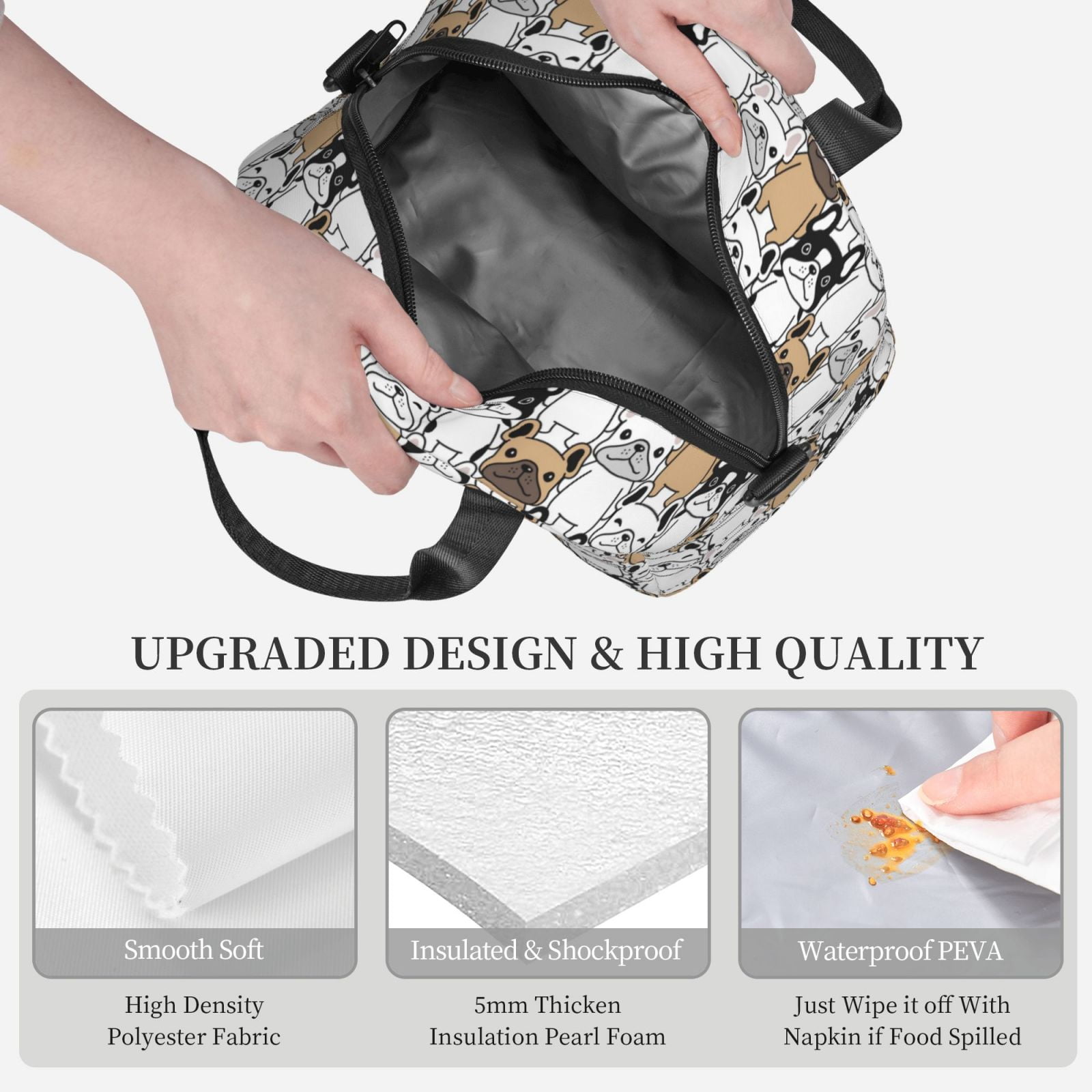 Naloa French Bulldog 2 Print Lunch Bag for Women & Men Insulated Lunch Box or Cooler Lunch Tote Bags for Work, Travel, Outdoor
