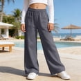 thumbnail image 3 of Girls Cotton Linen Capri Pants Summer Drawstring Wide Leg Pants with Pockets Holiday Boho Beach Palazzo Pants for Kid Boys, 3 of 7