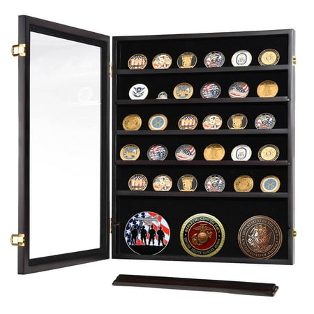- Military Challenge Coin Casino Poker Chip Display Case Shadow Box Wood Cabinet